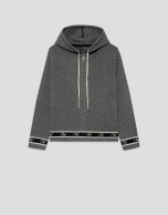 Grey herringbone jacquard knit sweatshirt jacket