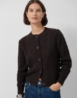 Chaqueta punto grueso tricotado marrón