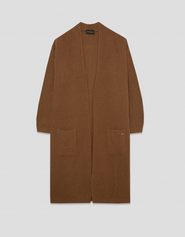 Chaqueta larga punto grueso beige