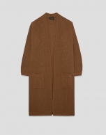 Chaqueta larga punto grueso beige