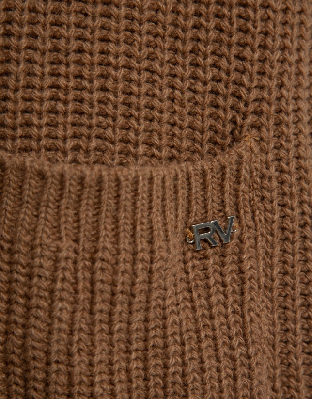 Chaqueta larga punto grueso beige