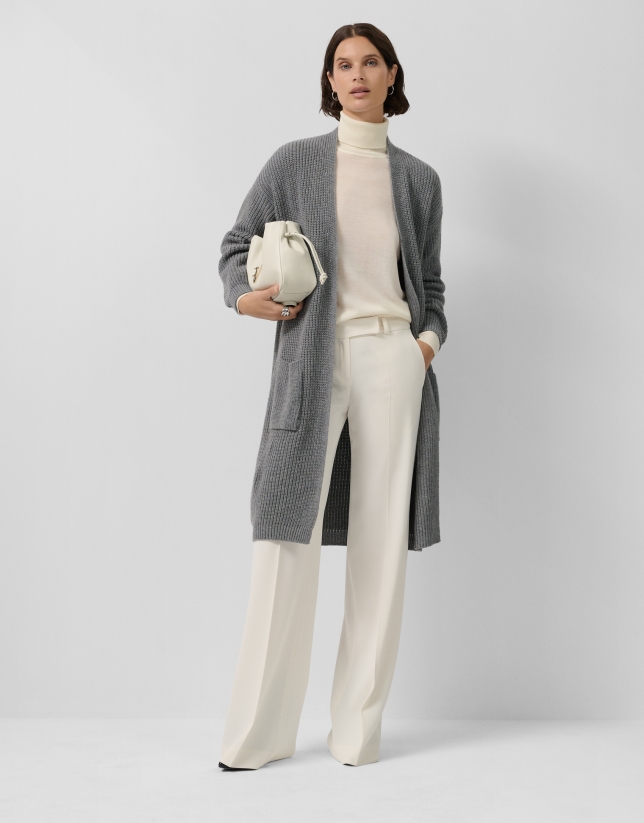 Long grey chunky knit jacket