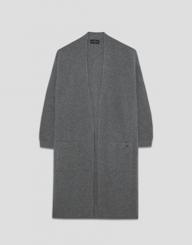 Chaqueta larga punto grueso gris