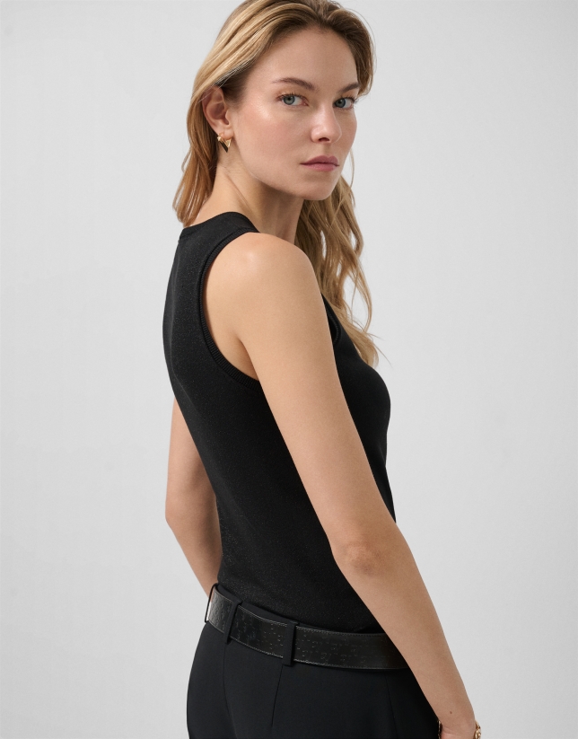 Black fine knit top with lurex