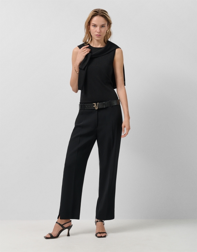Black fine knit top with lurex