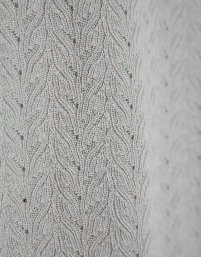 Grey openwork herringbone wool knit short-sleeved T-shirt