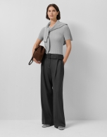 Camiseta manga corta punto lana espiga calada gris