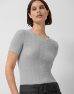 Camiseta manga corta punto lana espiga calada gris