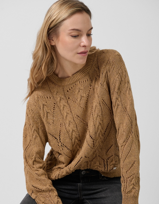 Jersey punto algodón calado beige
