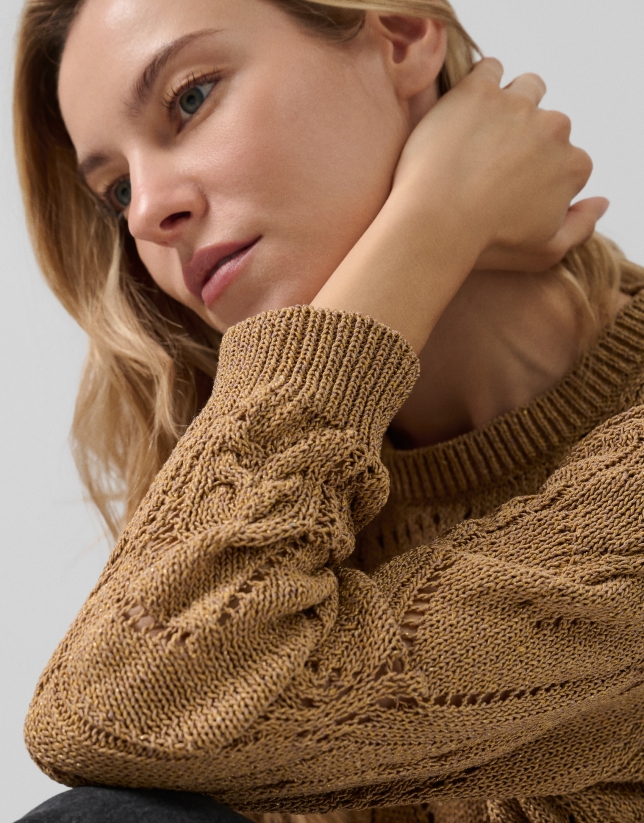 Jersey punto algodón calado beige