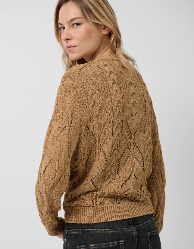 Jersey punto algodón calado beige