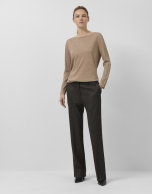 Long-sleeved knit and sand lurex sweate