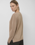Long-sleeved knit and sand lurex sweate