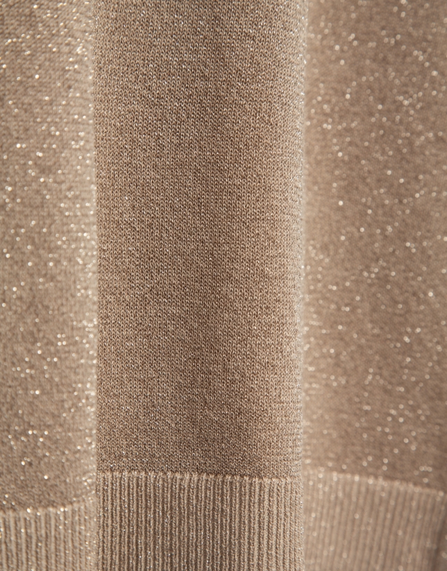 Long-sleeved knit and sand lurex sweate