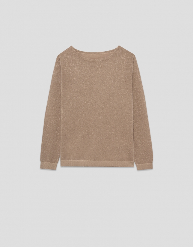 Long-sleeved knit and sand lurex sweate