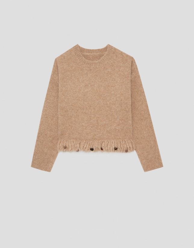 Jersey oversize beige con flecos
