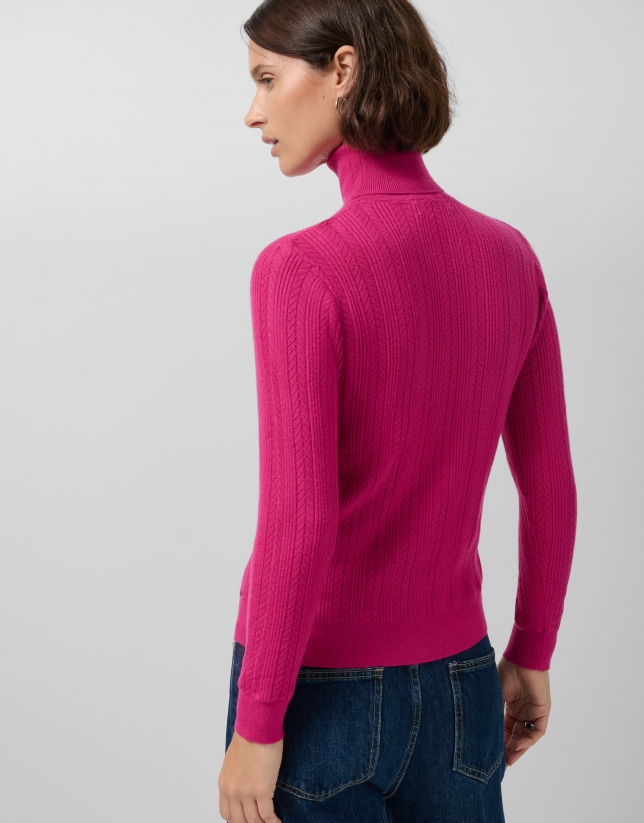 Jersey espiga y canalé rosa
