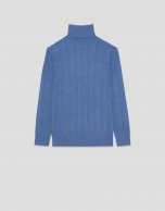 Blue herringbone and ribbed sweater