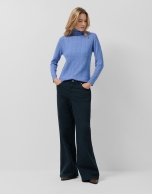 Blue herringbone and ribbed sweater