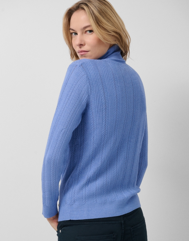 Blue herringbone and ribbed sweater