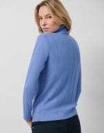 Blue herringbone and ribbed sweater