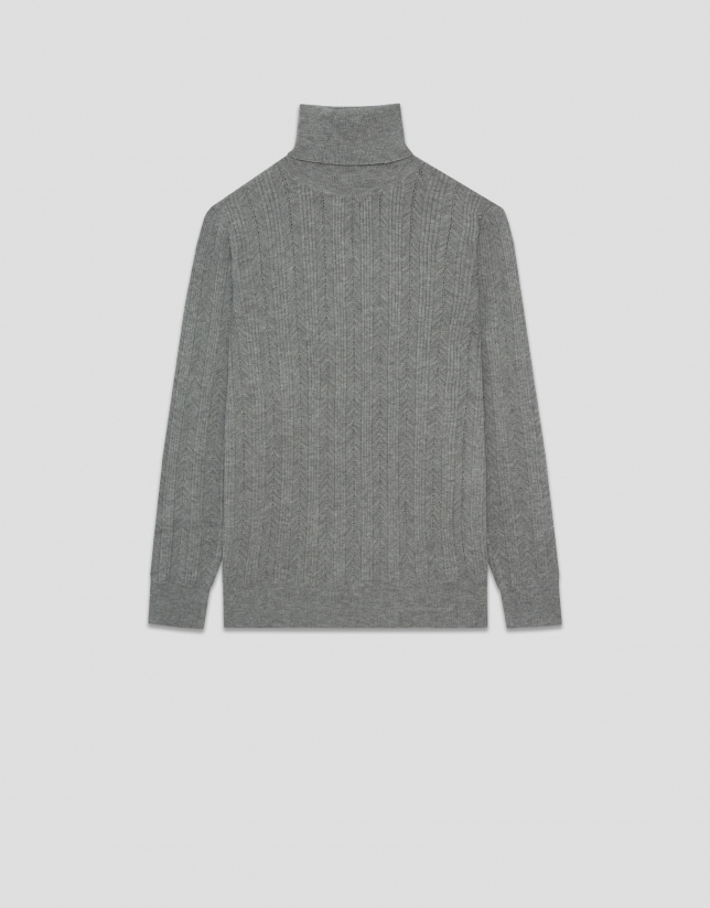 Grey herringbone and ribbed sweater