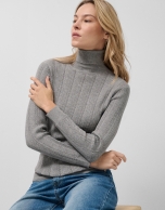 Grey herringbone and ribbed sweater