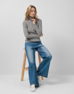 Grey herringbone and ribbed sweater