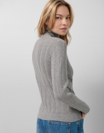 Grey herringbone and ribbed sweater