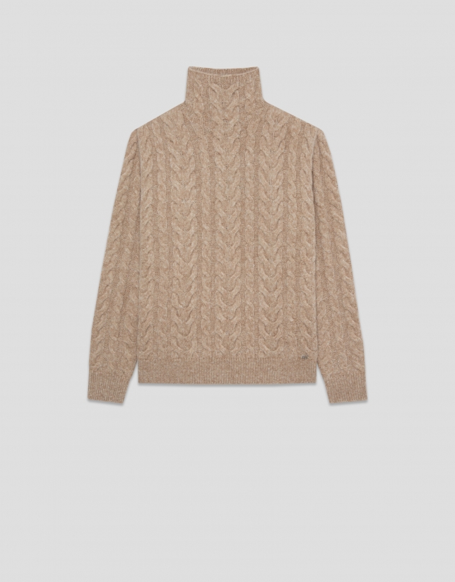 Jersey cuello chimenea punto ochos beige