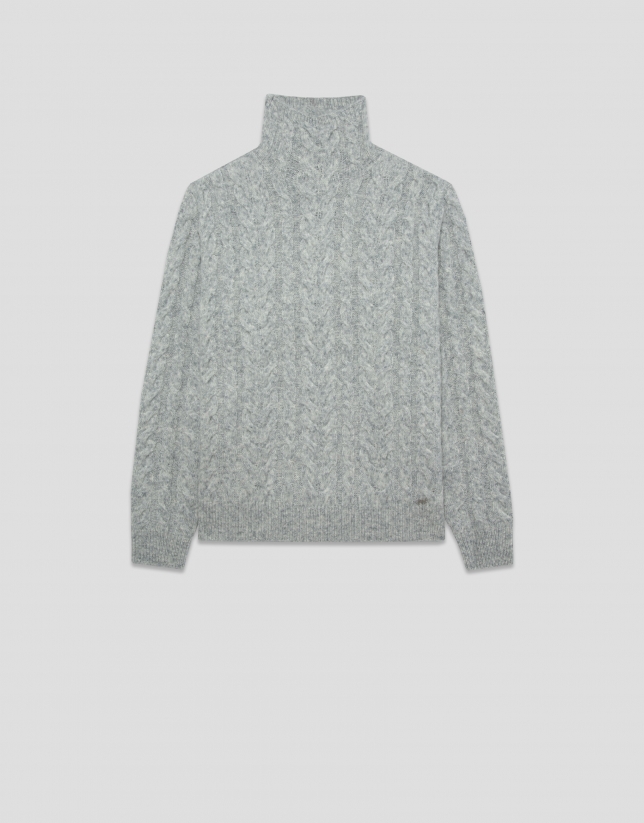 Jersey cuello chimenea punto ochos gris