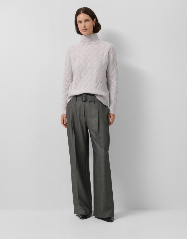 Jersey cuello chimenea punto ochos gris