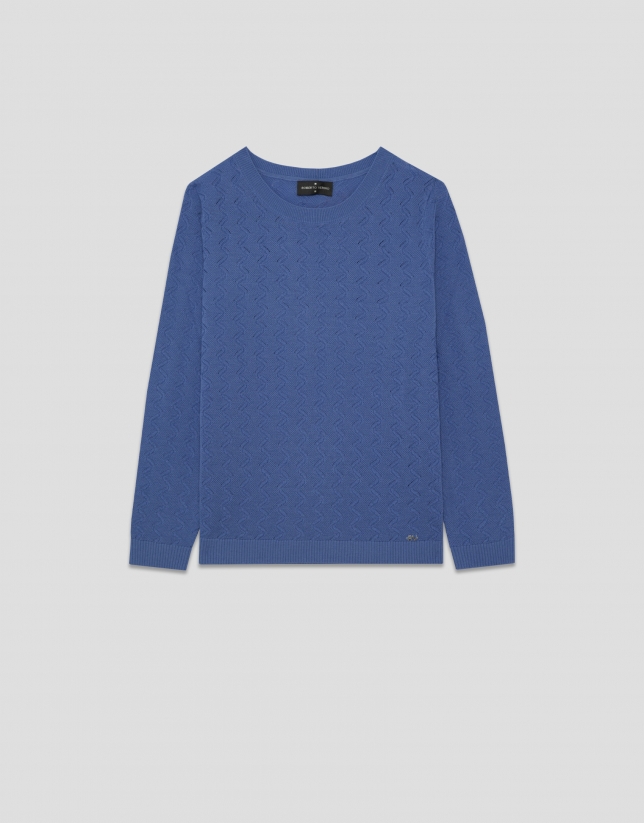 Blue wave knit boat neck sweater