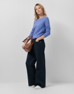 Blue wave knit boat neck sweater
