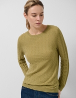 Jersey cuello barco punto ondas verde oliva