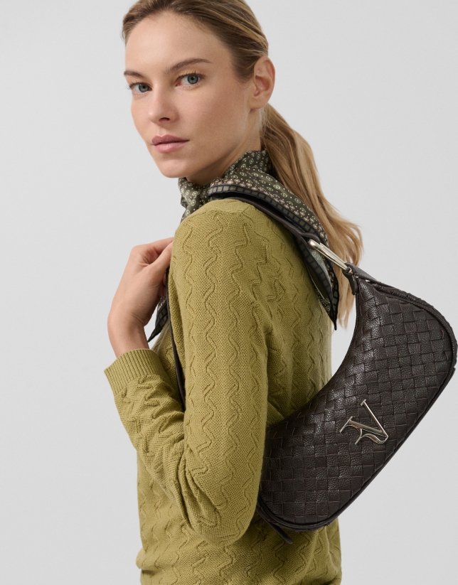 Jersey cuello barco punto ondas verde oliva