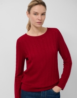 Red wave knit boat neck sweater