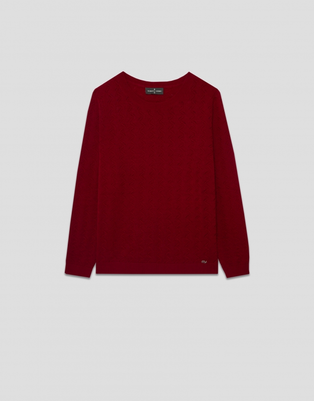 Jersey cuello barco punto ondas rojo