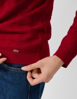 Red wave knit boat neck sweater