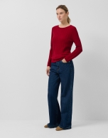 Red wave knit boat neck sweater