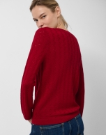 Red wave knit boat neck sweater