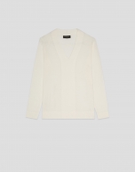 Ecru fine gauge wool V-neck sweater
