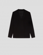 Jersey escote pico lana galga fina negro