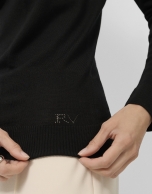 Black fine gauge wool V-neck sweater