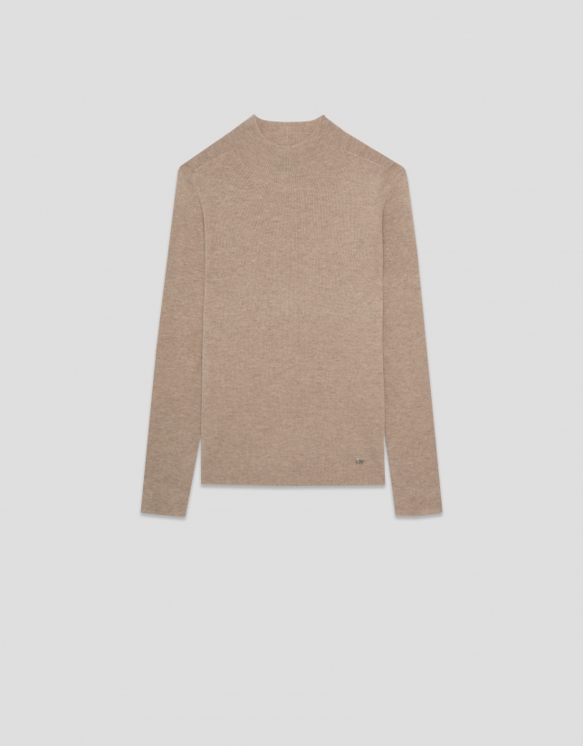 Beige wool and silk turtleneck sweater with lurex