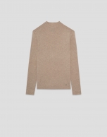 Beige wool and silk turtleneck sweater with lurex