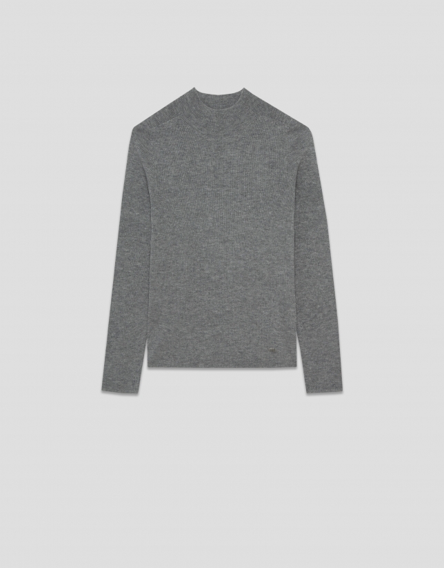 Grey wool and silk turtleneck sweater with lurex