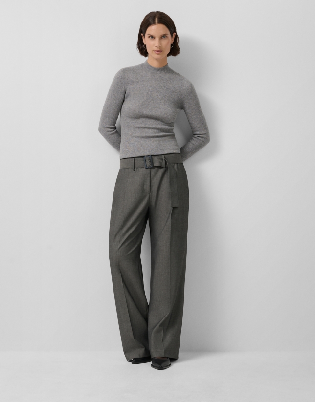 Grey wool and silk turtleneck sweater with lurex