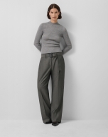 Grey wool and silk turtleneck sweater with lurex