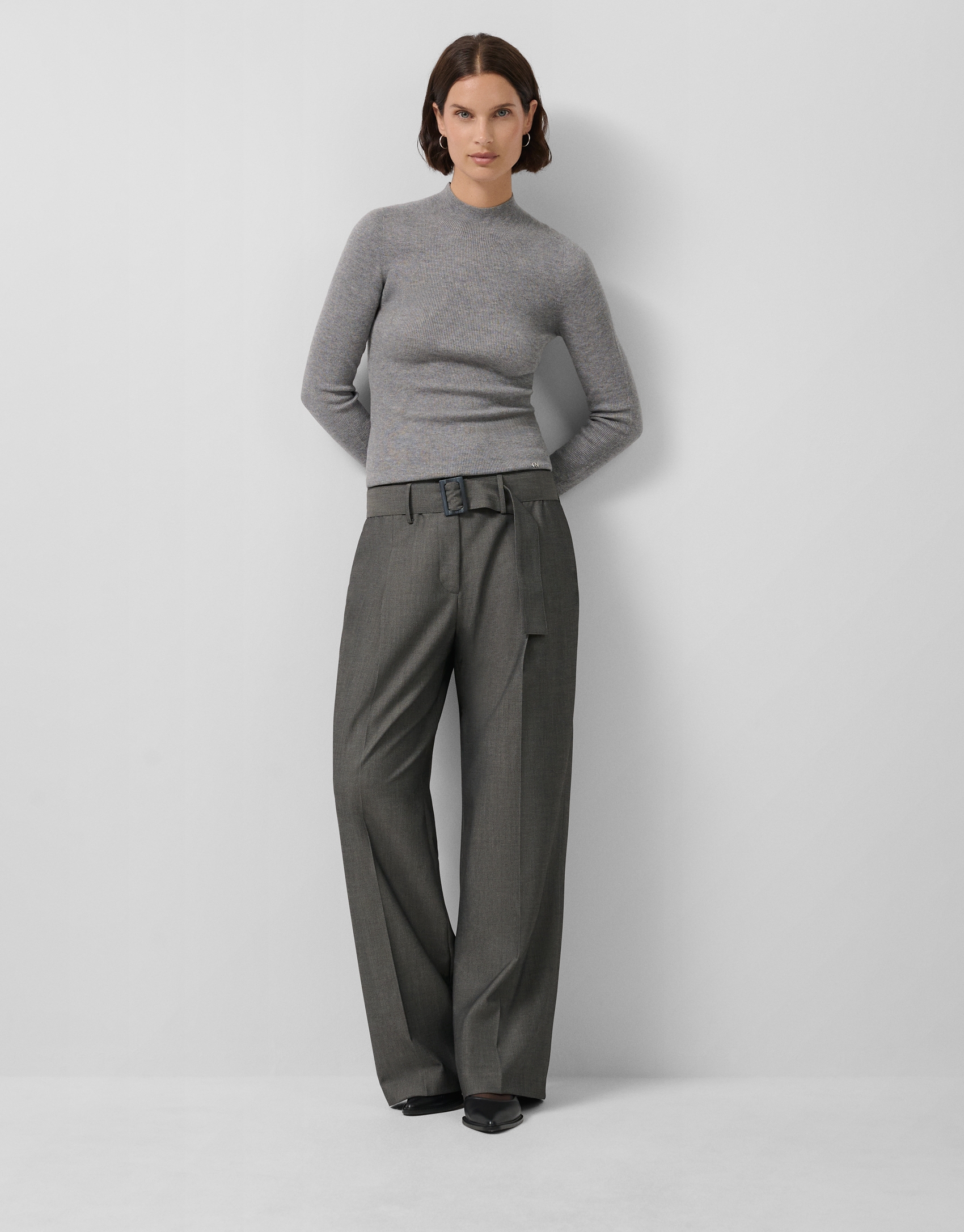 Grey wool and silk turtleneck sweater with lurex